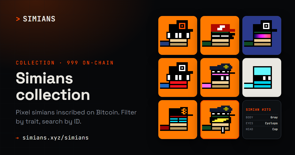 Simians Collection — 999 Bitcoin Ordinals Gallery | SIMIANS